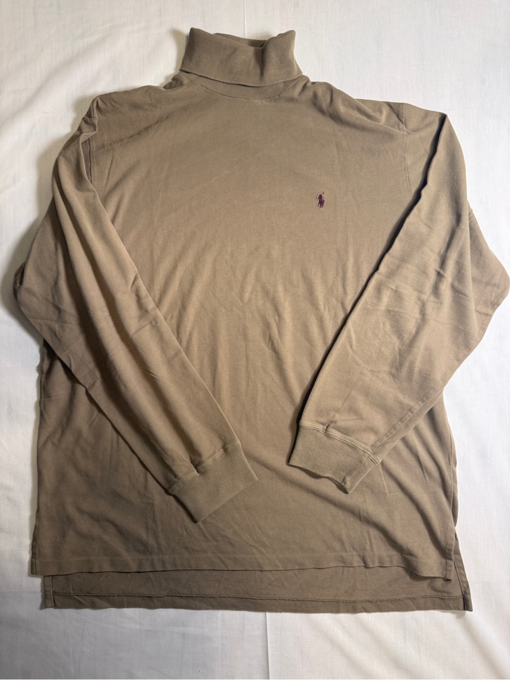 Vintage 90s Polo Ralph Lauren Turtleneck Shirt Mens XL Tan Khaki Hong Kong